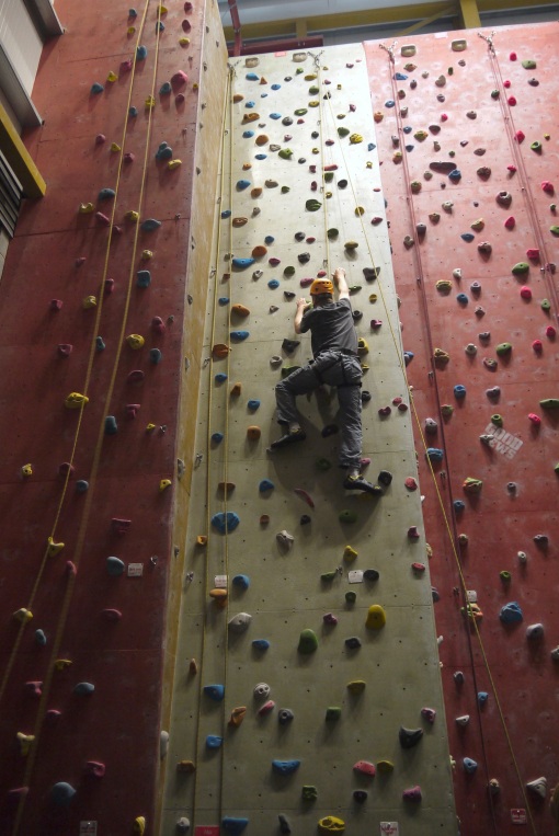 Gordon, blind and with severe brain damage, nearing to top of a climbing wall on 27 June