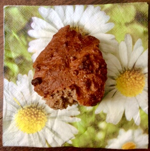 Photo of a small piece of the soda bread, on a floral paper napkin